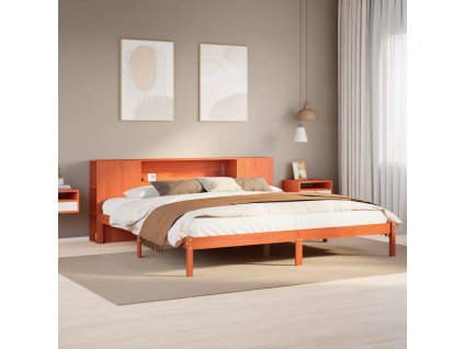 Postel s knihovnou bez matrace 200 x 200 cm masivní borovice 3321558