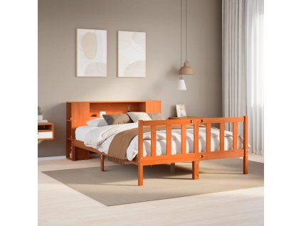 Postel s knihovnou bez matrace 135 x 190 cm masivní borovice 3321668