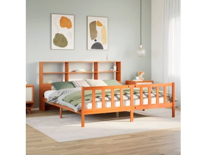 Postel s knihovnou bez matrace 200 x 200 cm masivní borovice 3321726