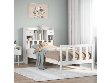 Postel s knihovnou bez matrace bílá 75x190 cm masivní borovice 3321728