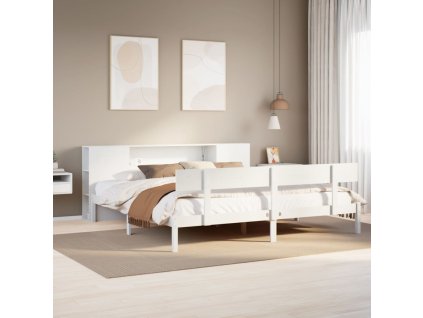 Postel s knihovnou bez matrace bílá 180x200 cm masivní borovice 3321781