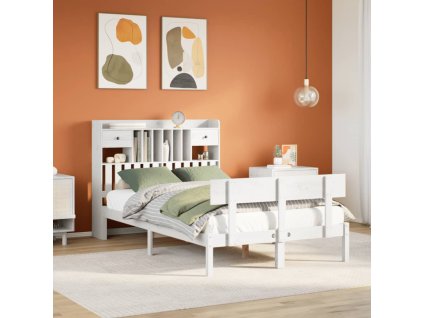 Postel s knihovnou bez matrace bílá 135x190 cm masivní borovice 3321825