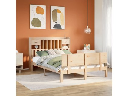 Postel s knihovnou bez matrace 140 x 190 cm masivní borovice 3322684