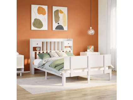 Postel s knihovnou bez matrace bílá 140x190 cm masivní borovice 3322685
