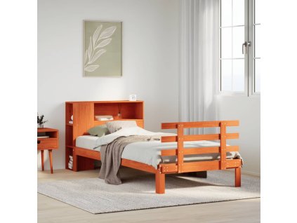 Postel s knihovnou bez matrace hnědá 100x200 cm masiv borovice 3322740