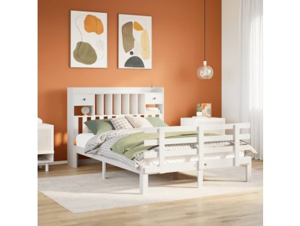Postel s knihovnou bez matrace bílá 150x200 cm masivní borovice 3322799