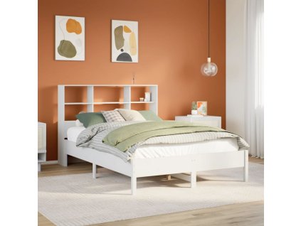 Postel s knihovnou bez matrace bílá 140x200 cm masivní borovice 3322871