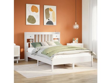Postel s knihovnou bez matrace bílá 135x190 cm masivní borovice 3322925