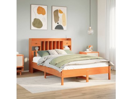 Postel s knihovnou bez matrace 135 x 190 cm masivní borovice 3322926