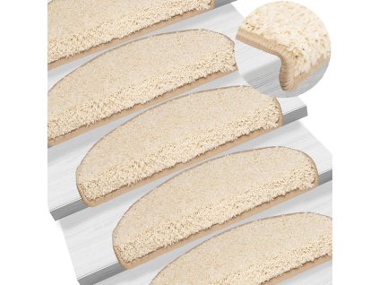 Schodové rohože 15 ks 65 x 21 x 4 cm krémové, půlkulaté, velké 133904