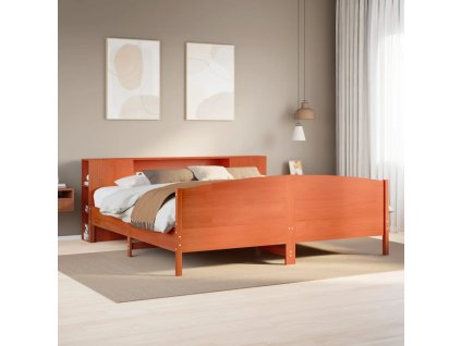 Postel s knihovnou bez matrace 200 x 200 cm masivní borovice 3323055