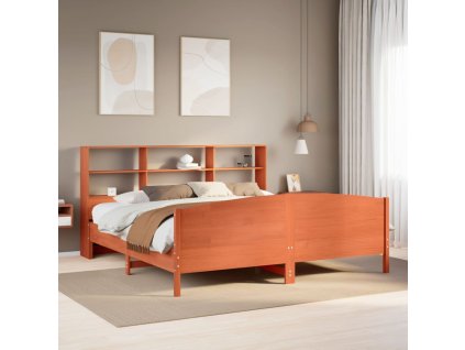 Postel s knihovnou bez matrace 200 x 200 cm masivní borovice 3323094
