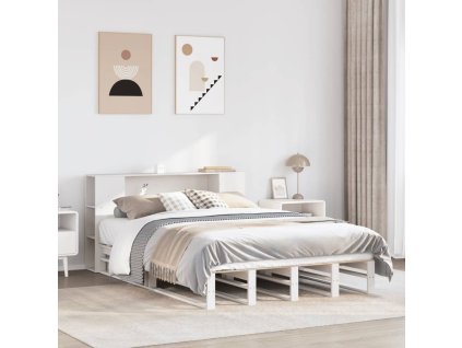 Postel s knihovnou bez matrace bílá 120 x 200 cm masivní dřevo 3323873