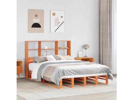 Postel s knihovnou bez matrace hnědá 140 x 200 cm masivní dřevo 3323922