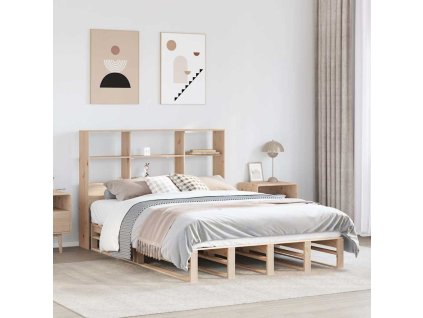 Postel s knihovnou bez matrace 140 x 190 cm masivní dřevo 3323947