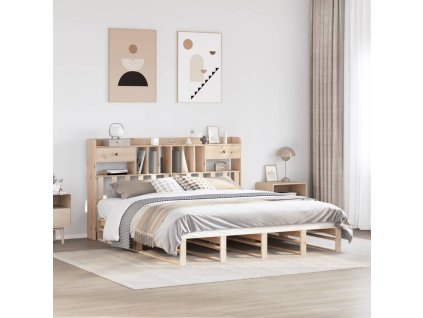 Postel s knihovnou bez matrace 180 x 200 cm masivní borovice 3323968