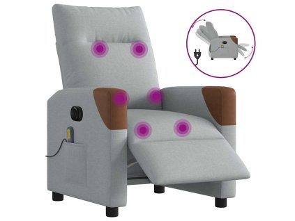 Elektrické masážní polohovací křeslo světle šedé textil 3323998