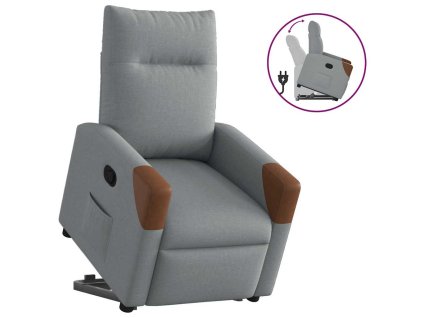 Zvedací polohovací křeslo světle šedé textil 3324006