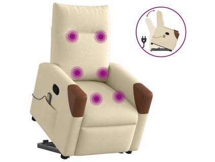 Zvedací masážní polohovací křeslo krémové textil 3324018