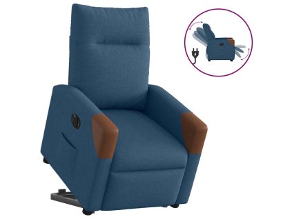 Elektrické zvedací polohovací křeslo modré textil 3324028