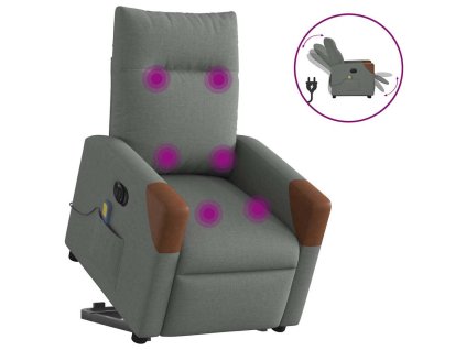 Elektrické zvedací masážní polohovací křeslo tmavě šedé textil 3324031