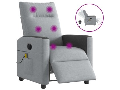 Elektrické masážní polohovací křeslo světle šedé textil 3324045