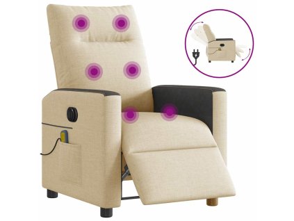 Elektrické masážní polohovací křeslo krémové textil 3324049