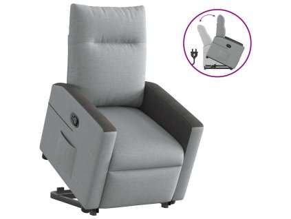 Zvedací polohovací křeslo světle šedé textil 3324052