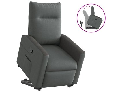 Zvedací polohovací křeslo tmavě šedé textil 3324053
