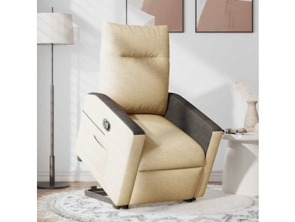 Zvedací polohovací křeslo krémové textil 3324056