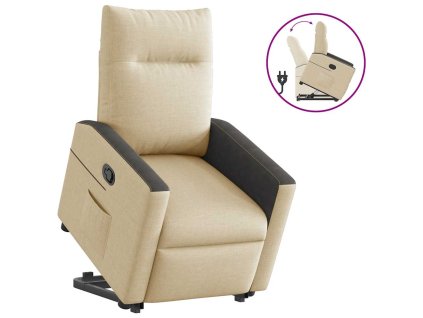 Zvedací polohovací křeslo krémové textil 3324056