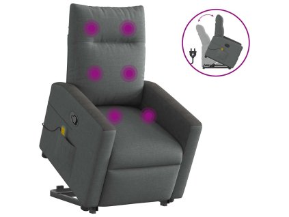 Zvedací masážní polohovací křeslo tmavě šedé textil 3324060