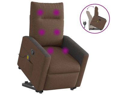Zvedací masážní polohovací křeslo hnědé textil 3324062