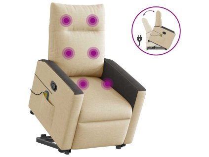 Zvedací masážní polohovací křeslo krémové textil 3324063