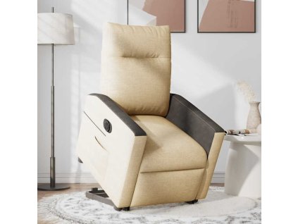 Elektrické zvedací polohovací křeslo krémové textil 3324070