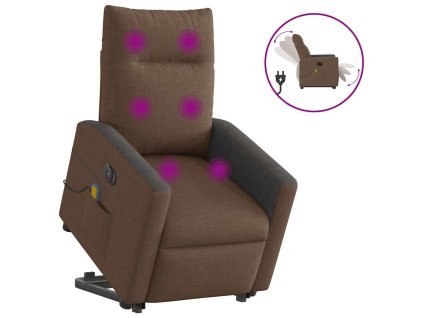 Elektrické zvedací masážní polohovací křeslo hnědé textil 3324076