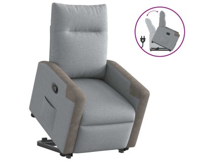 Zvedací polohovací křeslo světle šedé textil 3324090