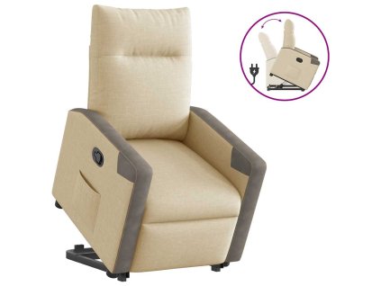 Zvedací polohovací křeslo krémové textil 3324093