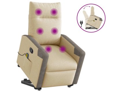 Zvedací masážní polohovací křeslo krémové textil 3324098