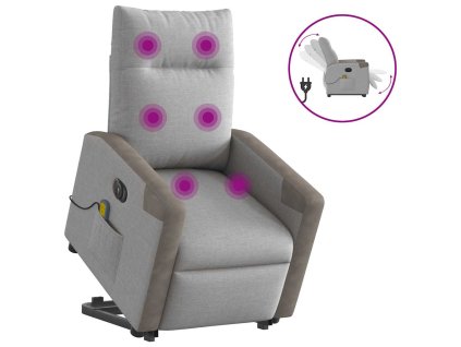 Elektrické zvedací masážní polohovací křeslo obláčkově šedé 3324104