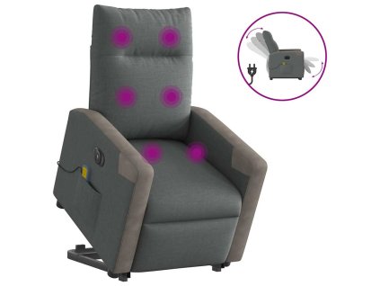 Elektrické zvedací masážní polohovací křeslo tmavě šedé textil 3324106