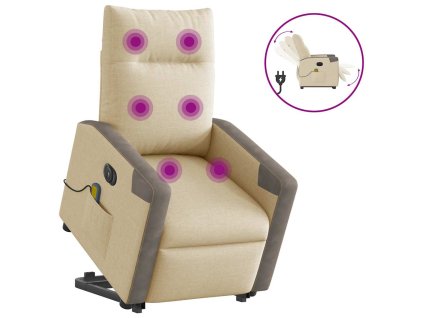 Elektrické zvedací masážní polohovací křeslo krémové textil 3324108