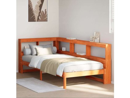 Postel s knihovnou bez matrace hnědá 90x200 cm masivní borovice 3324328