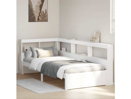 Postel s knihovnou bez matrace bílá 75x190 cm masivní borovice 3324369