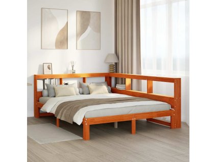 Postel s knihovnou bez matrace 140 x 200 cm masivní borovice 3324384