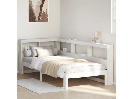 Postel s knihovnou bez matrace bílá 90x190 cm masivní borovice 3324404