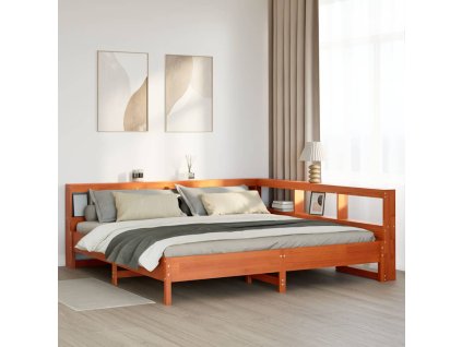 Postel s knihovnou bez matrace 200 x 200 cm masivní borovice 3324411