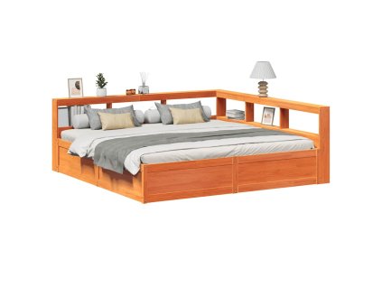 Postel s knihovnou bez matrace 200 x 200 cm masivní borovice 3324450