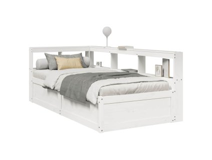 Postel s knihovnou bez matrace bílá 90x200 cm masivní borovice 3324470