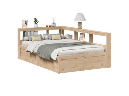 Postel s knihovnou bez matrace 135 x 190 cm masivní borovice 3324475
